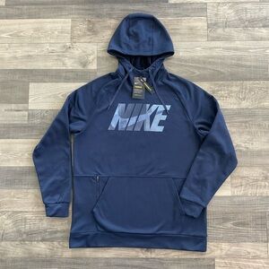 NWT Nike Therma Hoodie Men LARGE Blue Dri-FIT Standard Fit Scuba Neck CV6775 451